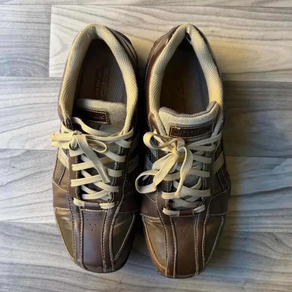 Skechers Men's Leather Casual Sneakers SN 64455 Brown Size 10.5
